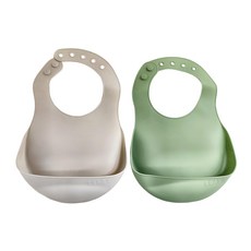 BEABA 矽膠圍兜 4個月以上寶寶適用 柔軟矽膠材質 立體防漏寬口袋設計, 綠灰色, 2件, 1組