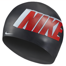 NIKE 耐吉 成人矽膠泳帽, 黑色 + 紅色, 1個