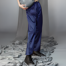 MORR Slimple 輕裝雨褲 單邊拉鍊後口袋 褲管拉鍊隱藏三角片 右褲管反光Logo, 丹寧藍, L