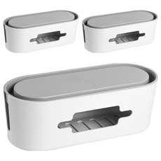 FANCY LIFE 電線收納盒，盒蓋分離設計，頂部充電線出口, 白盒灰蓋, 3個