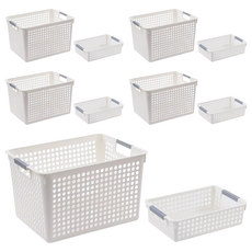 咪咪購物 收納籃2件組 白色 5組 - 居家收納好幫手, 高款大號 + 矮款小號