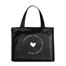 E.City 韓版炫黑時尚保溫保冰野餐收納包 方款愛心, 內部網袋隔層, 輕巧便攜