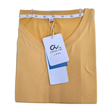 巧奇 CHEAUCHI COOL涼T V領中性素T 100%尼龍 吸濕排汗, L(肩寬44cm 胸寬51~66cm 衣長67cm 袖長23cm), 奶油起司