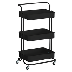 ika 美容金屬籃 推車 多彩置物推車 碳鋼材質 附帶剎車滾輪腳, 黑色, 3層
