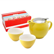 ZERO JAPAN 典藏陶瓷超值禮盒組，不鏽鋼濾網，450cc 壺+180cc 杯, 壺 + 杯子2個, 甜椒黃, 1組