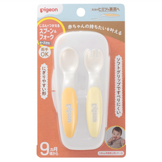 pigeon 貝親 寶寶餐具組 湯匙 + 叉子 + 收納盒, 亮色版, 1組