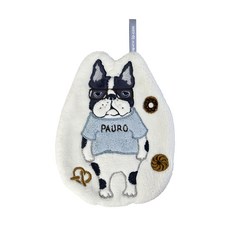 kUSUgURU JAPAN 日本眼鏡貓 吊掛擦手巾/模切造型吸水巾, 1個, 鬥牛犬 米白色