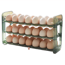 冰箱側門翻轉式三層雞蛋收納架, 25 x 19.5 x 10cm, 綠色, 1個