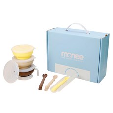 monee 寶寶學習餐具禮盒, 檸檬黃 + 咖啡色 + 奶茶棕, 湯匙 + 碗, 1盒