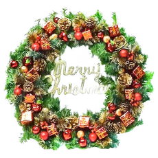 摩達客 豪華高級聖誕花圈 24吋 直徑約59cm, 紅金色系, 1組