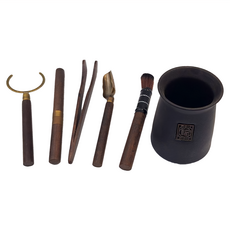 茶道六君子套裝 黑陶, 1組