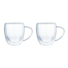 JOSIC 帶把手雙層高硼硅耐熱玻璃杯 9.5 x 8.5cm 300ml, 透明色, 2個