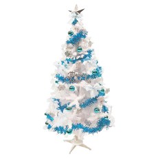 摩達客 耶誕 特仕幸福型裝飾白色聖誕樹 Set 含飾品+100燈LED, 5呎(150cm)