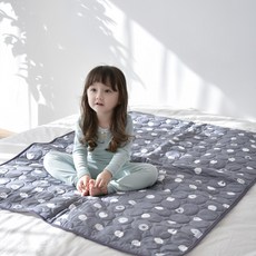 Ahtty Blanc 兒童棉質防水睡墊 可可 白色刺繡 深灰刺繡 多色雲朵森林, 灰底圓點款, L(150*110cm), 1入