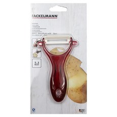 FACKELMANN 法克漫 陶瓷刨刀, 符合人體工程學的Y型削皮器，使用更加安全省力，削掉的蔬果皮更薄, 藍 紅 顏色隨機, 1組