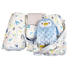 PUKU 藍色企鵝 雲朵抱抱晚安禮盒, 雲朵枕32 x 22 x 4~9cm + 薄被100 x 75cm + 包巾75 x 75cm + 玩偶21 x 15cm, 水眠羊