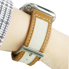 DAYA ins文青風帆布拼皮錶帶 針扣式設計 錶帶, Apple Watch 38/40/41mm, 淺棕, 1條