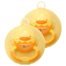 PiYOPiYO 黃色小鴨 牙齒咬環 附保潔盒, 彩色小球 喀喀聲 防滑手把設計 訓練抓取能力, 保潔盒, 雙色造型, 2個