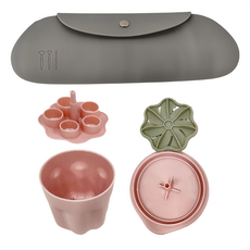 化妝刷清洗杯晾曬架 Set 美妝包/矽膠 清洗杯/PP+TPR, 清洗杯 粉色 + 美妝包 灰色, 1組