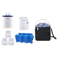 Super mama 溫奶神器輕旅行專用組, 星空小兔子攜帶式加熱溫奶器含儲奶瓶, 儲乳袋, 保冷(溫)袋和冰磚, 白色, 1組