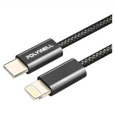 POLYWELL 寶利威爾 Type-C To Lightning PD編織快充線 3A PW15-W45-M933, 1m, 黑色, 1條