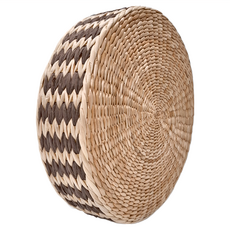 沐慕家居 坐墊 草編+棉麻 咖啡色