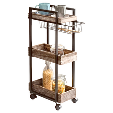 工業風原木附籃縫隙車, LOFT原木三層縫隙車, 實木工業風仿舊刷紋, 台灣製造, 原木色