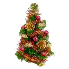 迷你裝飾聖誕樹 20燈LED電池燈 彩光, 紅金松果色系