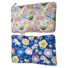 兒童枕頭套裝, 28*43cm, A面精梳純棉, B面法蘭絨, 43 x 28 x 6cm, 花朵獨角獸 藍色 + 糖果兔兔 粉色