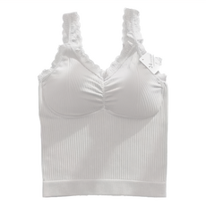 皓月迷離 細肩羅紋固定杯背心 奶油白, F