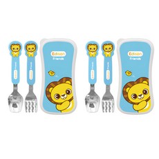 Edison Friends 兒童餐具組, 湯匙 2支 + 叉子 2支 + 收納盒 2個, 藍色獅子, 1組