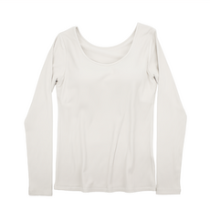 BRA長袖T恤, 減齡超彈力保暖上衣 95%莫代爾纖維, 法式深U領, L, 白色