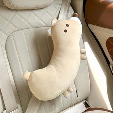 半島良品 汽車安全帶抱枕靠枕, 1個, 米色小熊