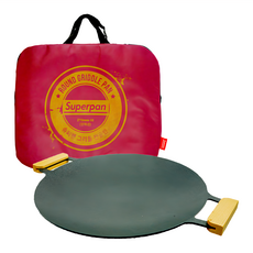 superpan 電磁爐適用 37cm 圓形雙邊木握把烤盤 含收納袋 烤肉 露營, 1個