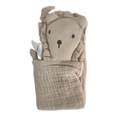 Kori Deer 可莉鹿 純色質感小動物純棉紗布安撫巾 獅, 28 x 28cm, 卡其