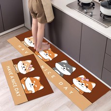 京太陽 卡通風廚房止滑吸水地墊 120 x 40cm 咖啡底柴犬, 1個