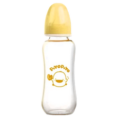 PiYOPiYO 黃色小鴨 標口輕透曲線玻璃奶瓶, 250ml, 1個