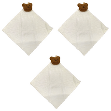 沐慕家居 毛絨純棉掛式擦手巾, 深咖色 熊頭 + 白色 底, 3條