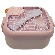 MARCUS&MARCUS 寶寶旅行餵食4件組-粉, 輕巧方便攜帶, 外出用餐好幫手, 餐具蓋, 提把, 湯匙, 防漏蓋, 食物剪, 餐碗, 餐盒, 1入