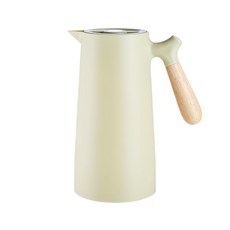 北歐木柄保溫壺 玻璃保溫內層 按壓式出水, 清新綠, 1L, 1個