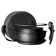 仙德曼 露營鍋具組, 黑/AG026, 黑色, 平底鍋28cm + 深炒鍋28cm + 木蓋湯鍋 + 玻璃抹布20 x 20cm 2個, 1組