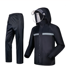 兩件式雨衣 牛津布, 黑色, M(胸圍116cm 衣長68cm 袖長60ccm 肩寬45cm 褲長94cm)