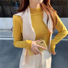 Chic 韓版微卷邊小高領親膚多色打底衫 - 黃色, F, 黃