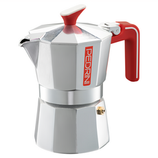 PEDRINI Ecomoka 義式摩卡壺 3杯, 紅色 + 銀色, 義大利經典咖啡壺, 1個