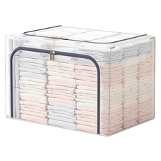 透明防水收納箱 尼龍網紗加粗鋼架 大容量儲物空間 雙邊開口, 80L, 透明色, 1個