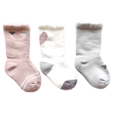bebehome 加厚兒童毛圈襪 3件組, 愛心, S(9~11cm)