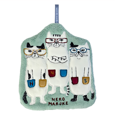 kUSUgURU JAPAN 日本眼鏡貓 吊掛擦手巾 模切造型吸水巾 Nekomaruke款, 淺綠色, 1條