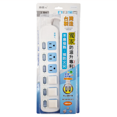 東億 6開關6插座延長線 1.8m 台灣製造 BSMI新安規檢驗認證, 白色, 1條