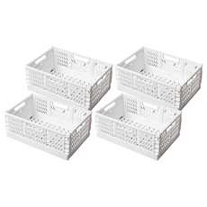 網格折疊收納籃 PP材質 白色 可堆疊設計, 大號(43 x 29 x 16.7cm), 4個