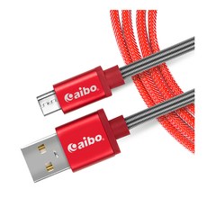 aibo USB轉Micro USB鋁合金彈簧漁網編織快充傳輸線 1.5M 2.4A, 紅色, 1條